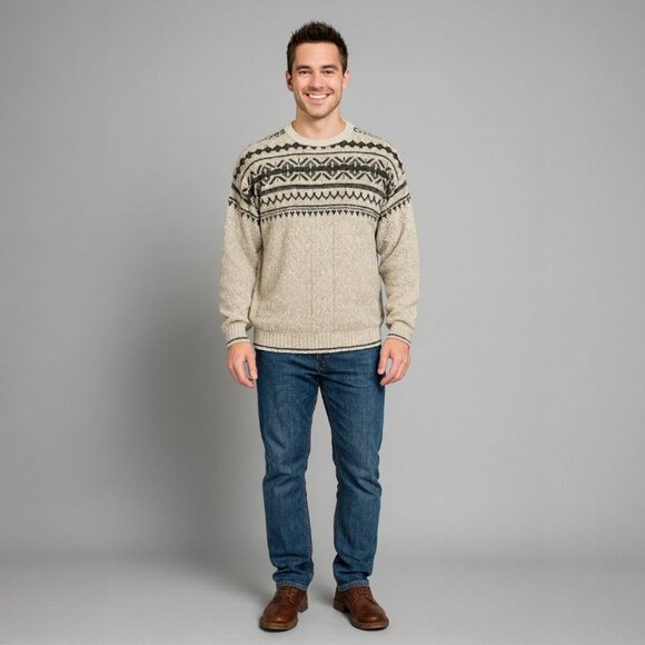 Bill Blass Mens Sweater XL Beige Black Fair Isle Knit USA Vintage Grandpa Core - Picture 4 of 8